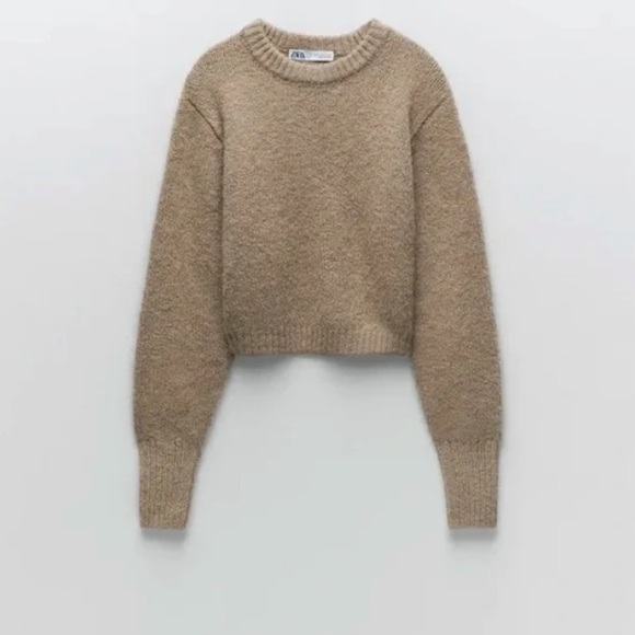 Zara Alpaca Wool Blend Mink Taupe Crop Sweater - Picture 3 of 8